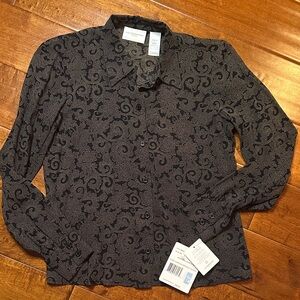 Liz Claiborne Petite Black and Tan/Gold Paisley Button-Down Shirt